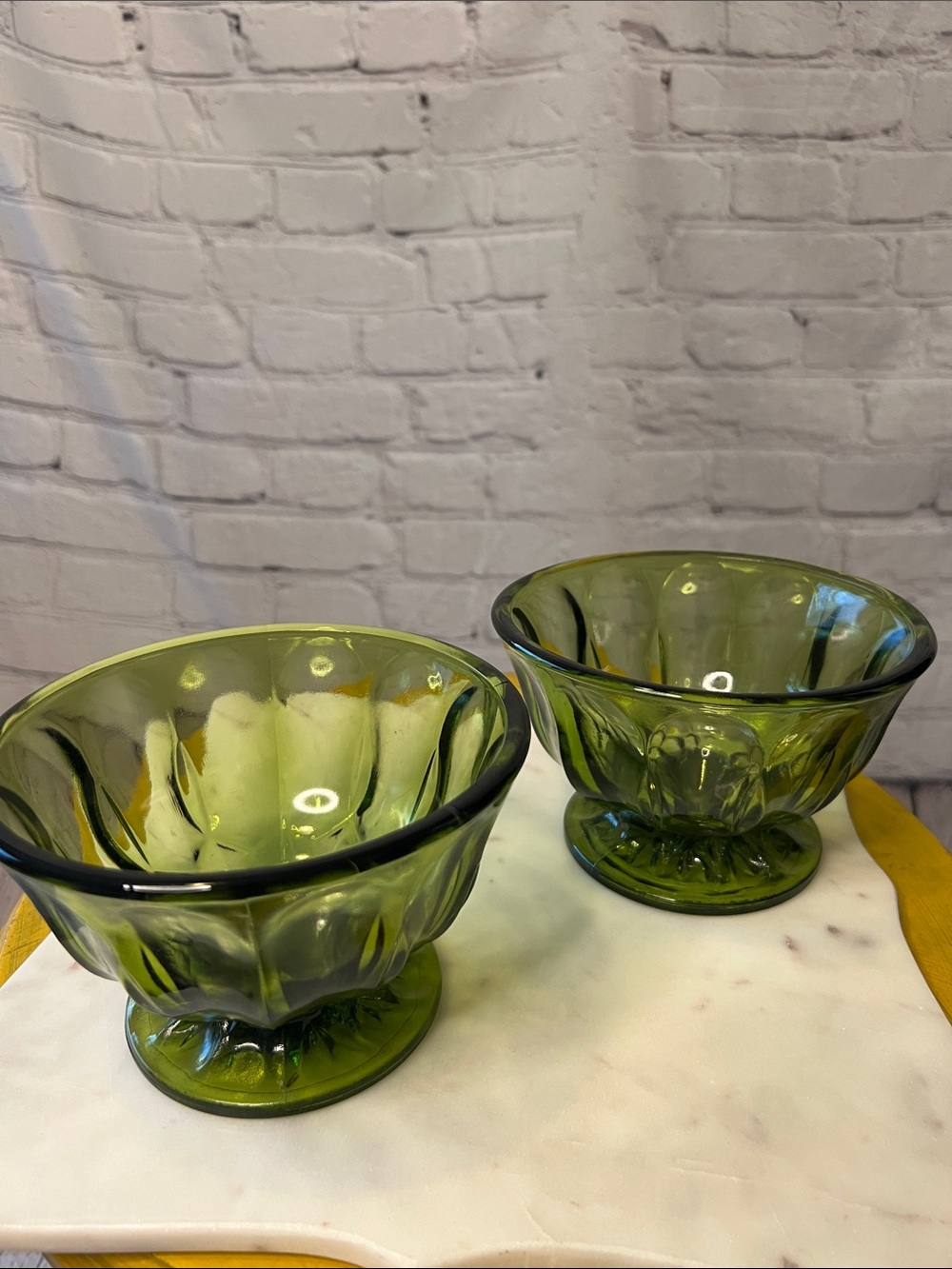Vintage Anchor Hocking Fairfield Avocado Green Footed Bowls Set of 2